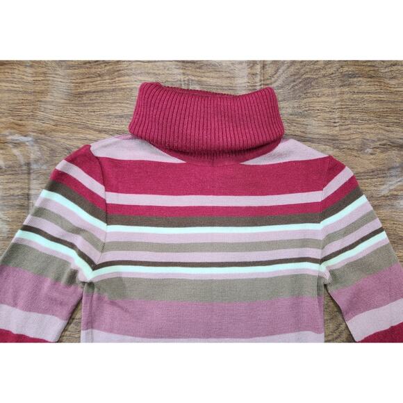 Vintage Turtleneck Sweater Wool Blend Dark Pink Striped Size Sm Knit - Picture 2 of 8